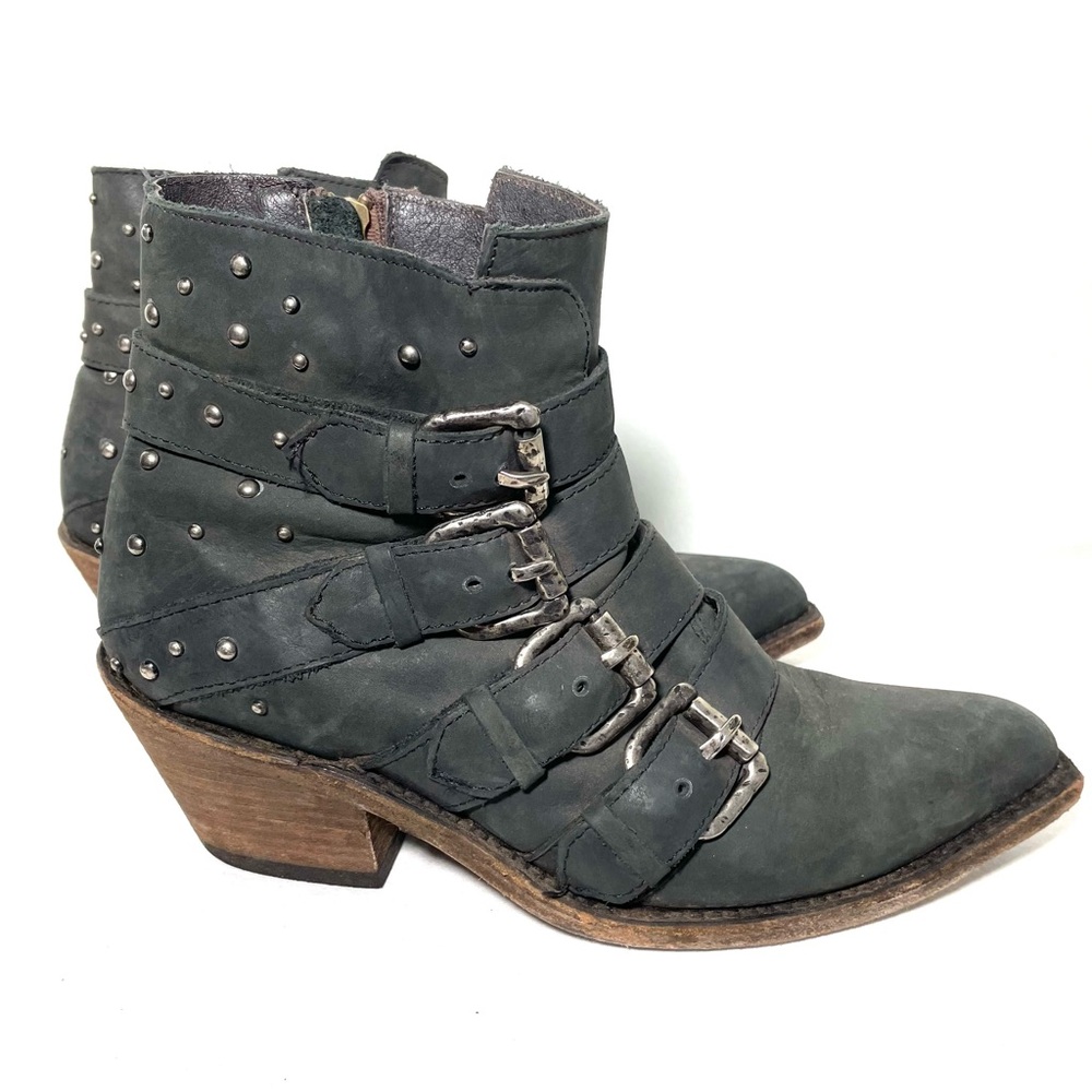 Liberty Black Amy Western Leather Rocker Stud Ankle Boots